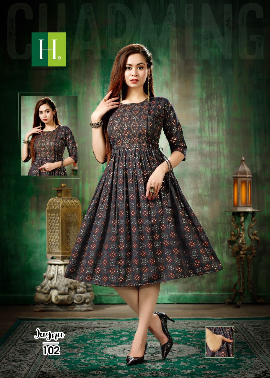 Hirwa Jugnu Latest Designer Ethnic Wear Heavy Foil Print Anarkali Kurti Collection